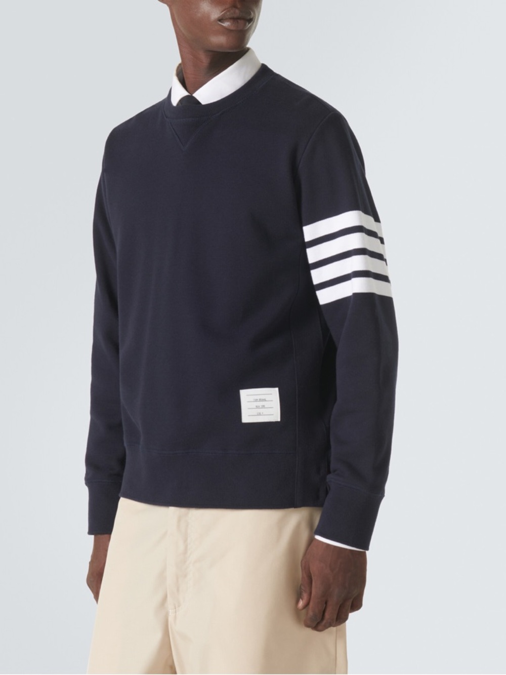 Thom Browne Four Bar Stripe Sweatshirt Large Blue 100% Cotton Terry Preppy